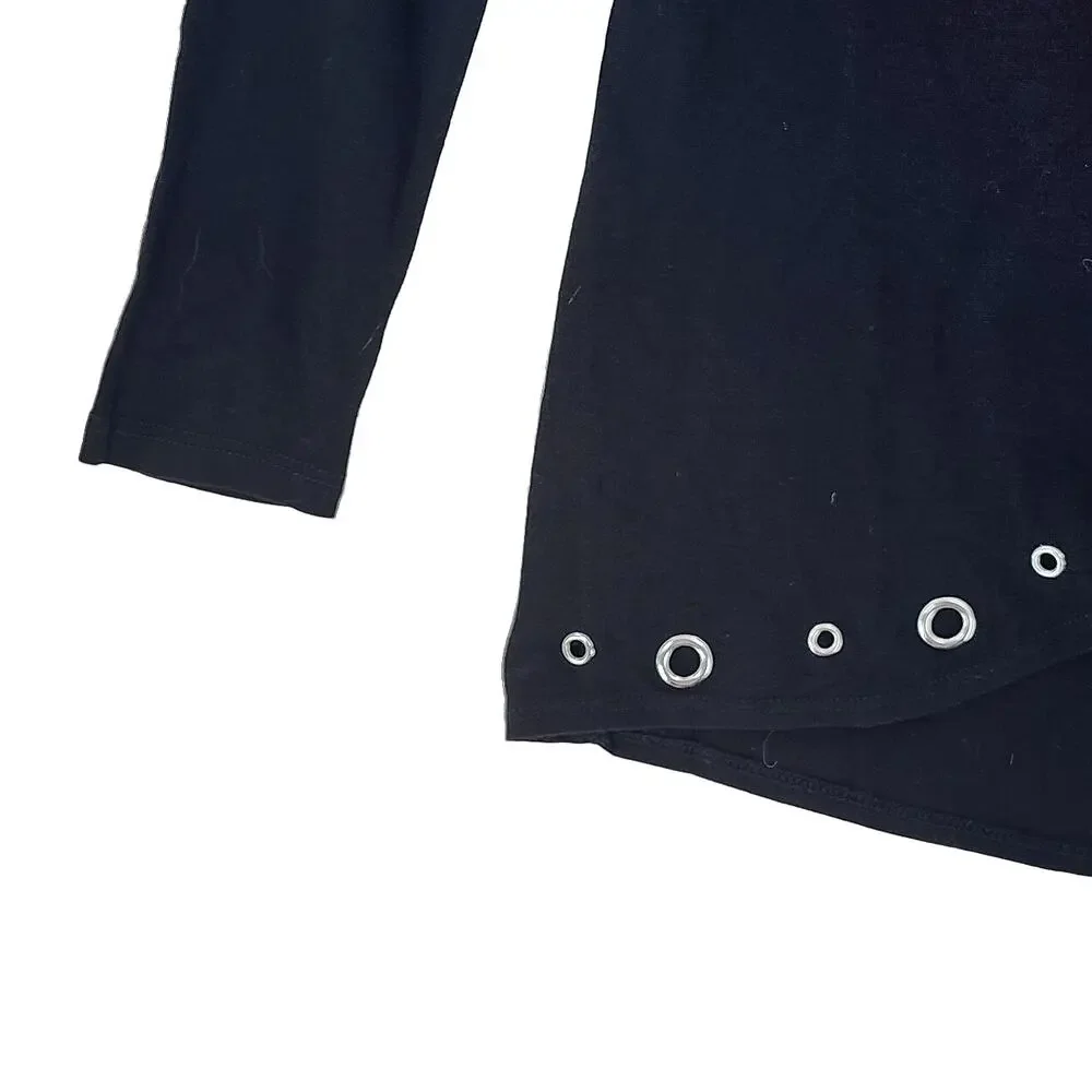 Belldini Women's Tunic Sweater Cowl Neck Top Black Turtleneck Grommet Medium - Picture 4 of 9